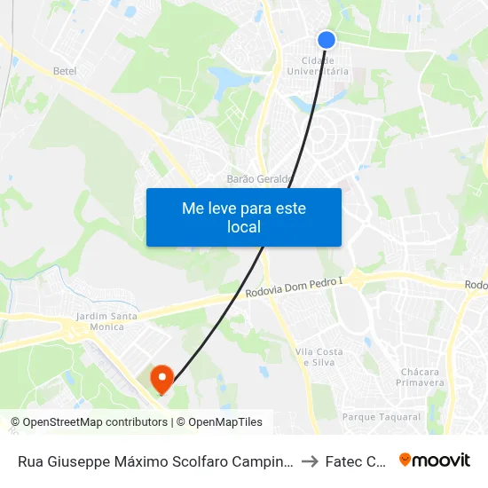 Rua Giuseppe Máximo Scolfaro Campinas - São Paulo 13083 Brasil to Fatec Campinas map