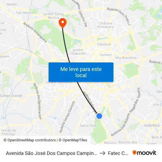 Avenida São José Dos Campos Campinas - São Paulo 13040 Brasil to Fatec Campinas map