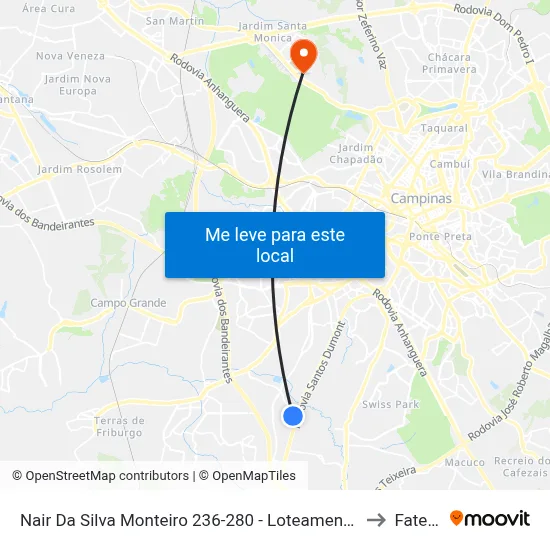 Nair Da Silva Monteiro 236-280 - Loteamento E Arruamento Telesp - Jardim Itatinga Campinas - SP 13052-417 Brasil to Fatec Campinas map
