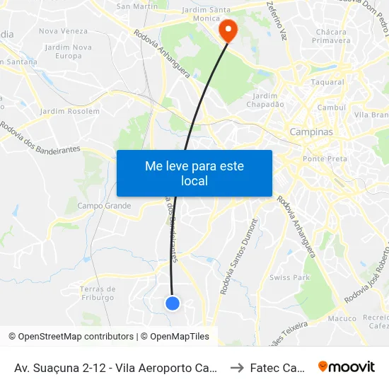 Av. Suaçuna 2-12 - Vila Aeroporto Campinas - SP Brasil to Fatec Campinas map