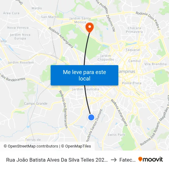 Rua João Batista Alves Da Silva Telles 202-360 - Jardim Indianopolis Campinas - SP 13050-211 Brasil to Fatec Campinas map