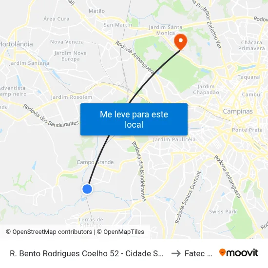 R. Bento Rodrigues Coelho 52 - Cidade Satélite Íris Campinas - SP 13059-585 Brasil to Fatec Campinas map