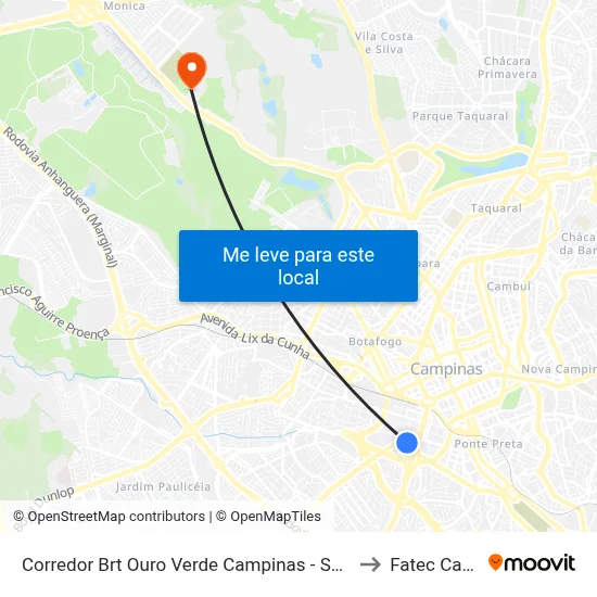Corredor Brt Ouro Verde Campinas - São Paulo 13036 Brasil to Fatec Campinas map