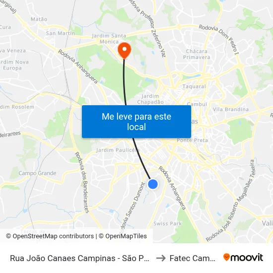 Rua João Canaes Campinas - São Paulo Brasil to Fatec Campinas map