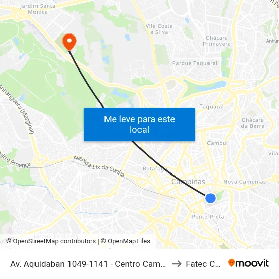 Av. Aquidaban 1049-1141 - Centro Campinas - SP 13015-210 Brasil to Fatec Campinas map