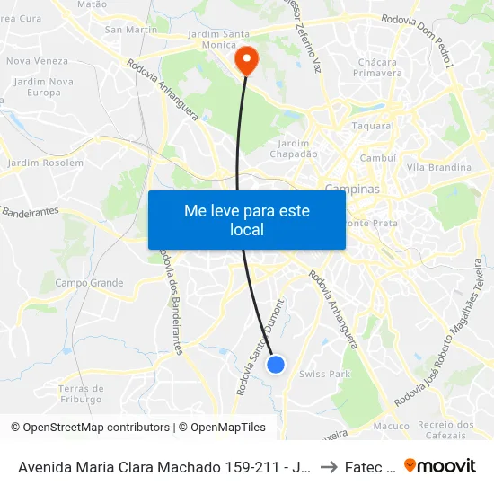 Avenida Maria Clara Machado 159-211 - Jardim Santa Cruz Campinas - SP 13051-207 Brasil to Fatec Campinas map