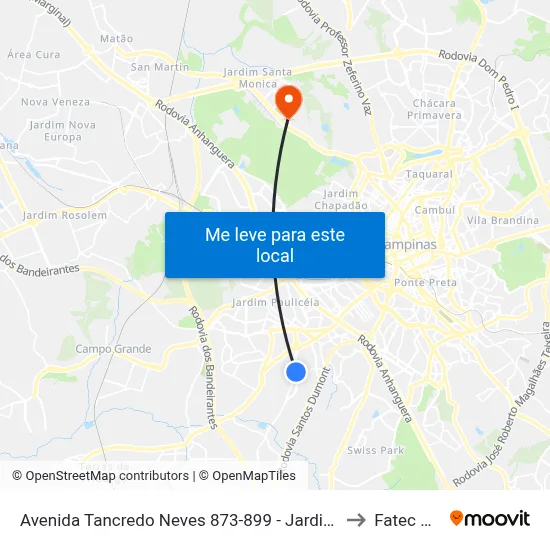 Avenida Tancredo Neves 873-899 - Jardim Indianopolis Campinas - SP Brasil to Fatec Campinas map