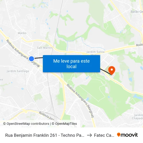 Rua Benjamin Franklin 261 - Techno Park Campinas - SP Brasil to Fatec Campinas map