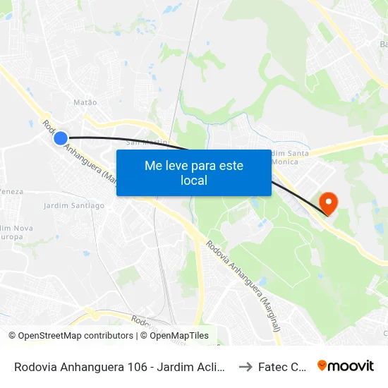 Rodovia Anhanguera 106 - Jardim Aclimacao Campinas - SP Brasil to Fatec Campinas map