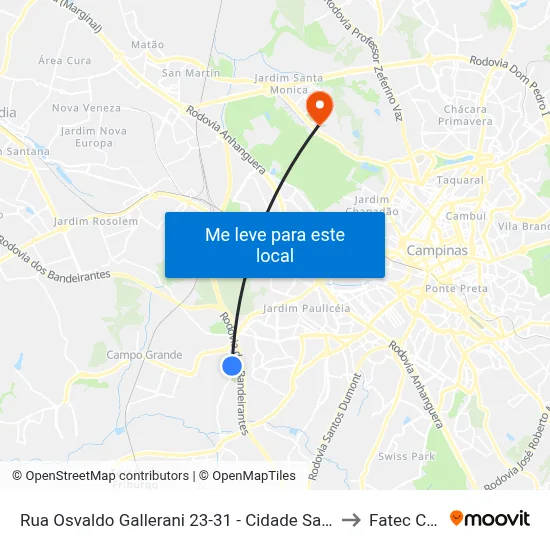 Rua Osvaldo Gallerani 23-31 - Cidade Satélite Íris Campinas - SP Brasil to Fatec Campinas map