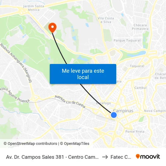 Av. Dr. Campos Sales 381 - Centro Campinas - SP 13010-081 Brasil to Fatec Campinas map