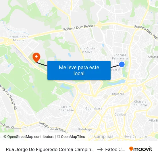 Rua Jorge De Figueredo Corrêa Campinas - São Paulo 13087 Brasil to Fatec Campinas map