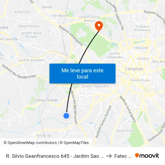 R. Silvio Geanfrancesco 645 - Jardim Sao Judas Tadeu Campinas - SP 13059-721 Brasil to Fatec Campinas map