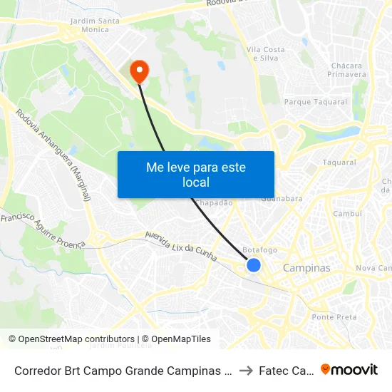 Corredor Brt Campo Grande Campinas - São Paulo 13070 Brasil to Fatec Campinas map