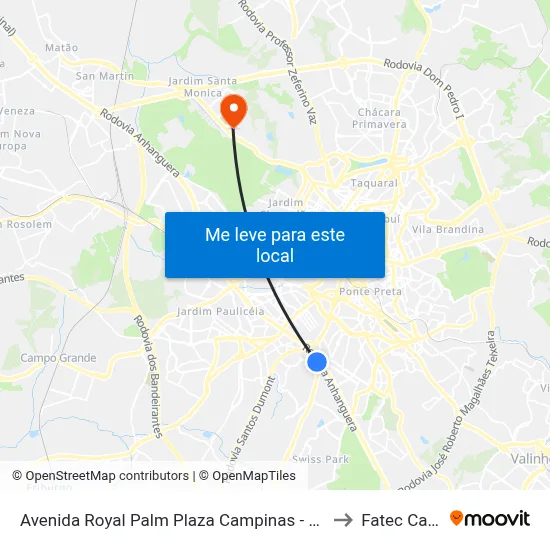 Avenida Royal Palm Plaza Campinas - São Paulo 13051 Brasil to Fatec Campinas map
