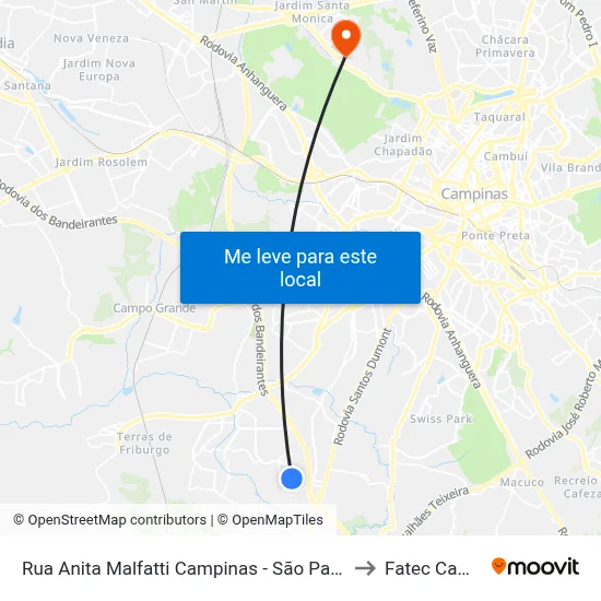 Rua Anita Malfatti Campinas - São Paulo 13054 Brasil to Fatec Campinas map