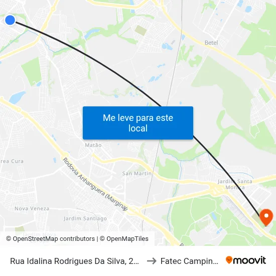 Rua Idalina Rodrigues Da Silva, 205 to Fatec Campinas map