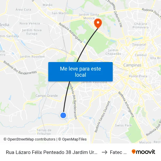 Rua Lázaro Félix Penteado 38 Jardim Uruguai Campinas - SP 13060-785 Brasil to Fatec Campinas map
