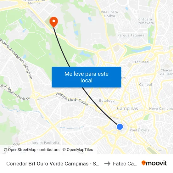 Corredor Brt Ouro Verde Campinas - São Paulo 13035 Brasil to Fatec Campinas map
