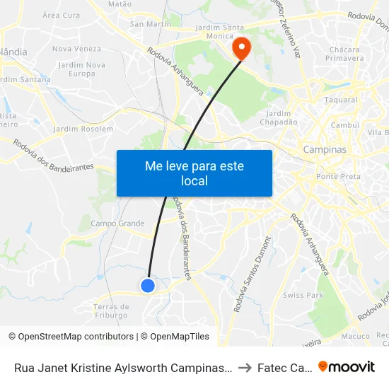 Rua Janet Kristine Aylsworth Campinas - São Paulo 13056 Brasil to Fatec Campinas map