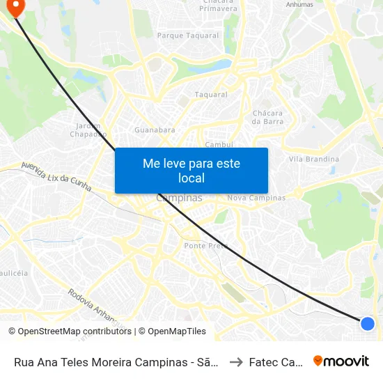 Rua Ana Teles Moreira Campinas - São Paulo 13046 Brasil to Fatec Campinas map