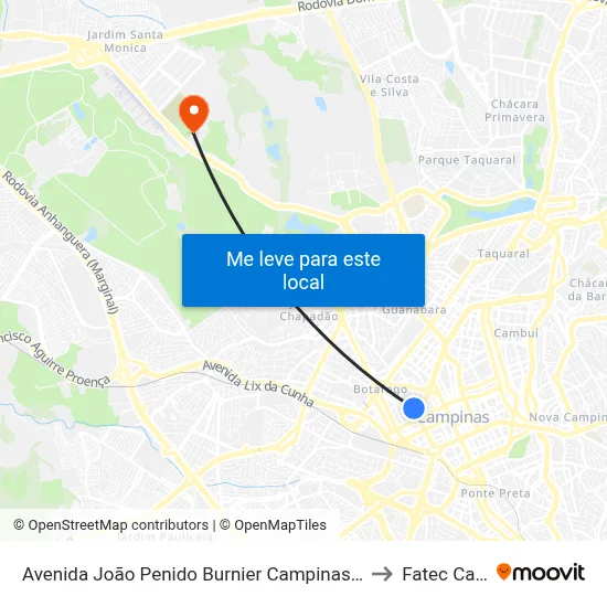 Avenida João Penido Burnier Campinas - São Paulo 13020 Brasil to Fatec Campinas map