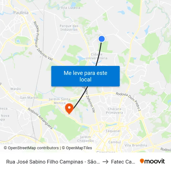 Rua José Sabino Filho Campinas - São Paulo 13085 Brasil to Fatec Campinas map