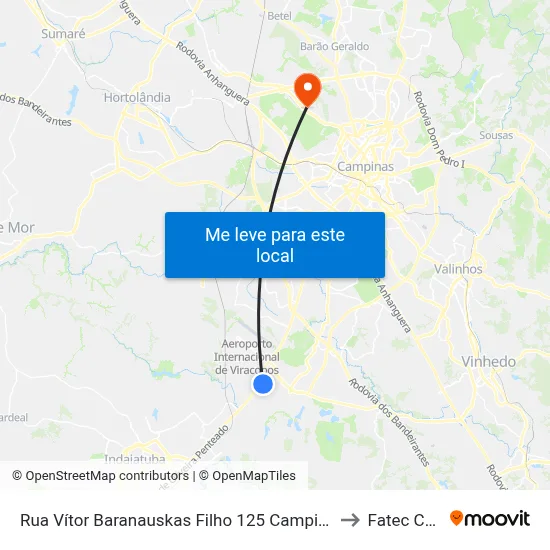 Rua Vítor Baranauskas Filho 125 Campinas - São Paulo 13053 Brasil to Fatec Campinas map