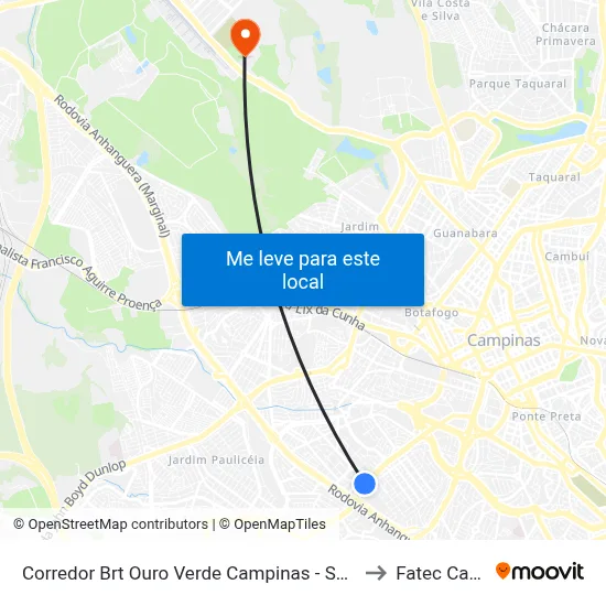 Corredor Brt Ouro Verde Campinas - São Paulo 13030 Brasil to Fatec Campinas map