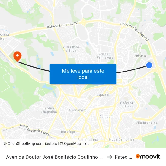 Avenida Doutor José Bonifácio Coutinho Nogueira Campinas - São Paulo 13091 Brasil to Fatec Campinas map