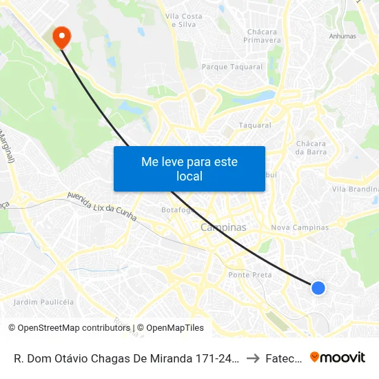 R. Dom Otávio Chagas De Miranda 171-249 - Jardim Baroneza Campinas - SP 13100-301 Brasil to Fatec Campinas map
