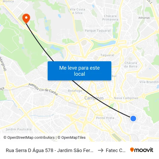 Rua Serra D Água 578 - Jardim São Fernando Campinas - SP Brasil to Fatec Campinas map