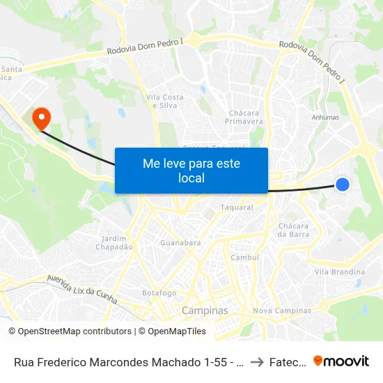 Rua Frederico Marcondes Machado 1-55 - Jardim Boa Esperança Campinas - SP 13091-508 Brasil to Fatec Campinas map