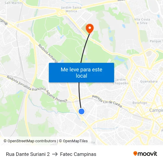 Rua Dante Suriani 2 to Fatec Campinas map