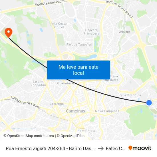Rua Ernesto Zigiati 204-364 - Bairro Das Palmeiras Campinas - SP Brasil to Fatec Campinas map