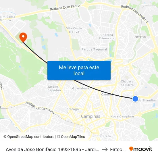 Avenida José Bonifácio 1893-1895 - Jardim Das Paineiras Campinas - SP 13092-305 Brasil to Fatec Campinas map