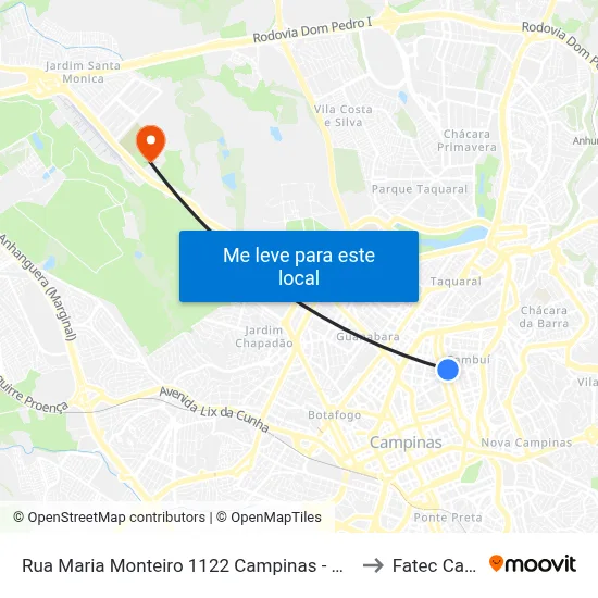 Rua Maria Monteiro 1122 Campinas - São Paulo 13025 Brasil to Fatec Campinas map