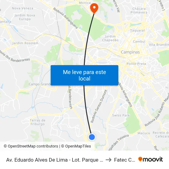 Av. Eduardo Alves De Lima - Lot. Parque Centenario Campinas - SP Brasil to Fatec Campinas map