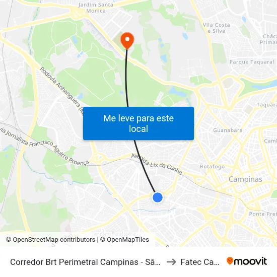 Corredor Brt Perimetral Campinas - São Paulo 13032 Brasil to Fatec Campinas map