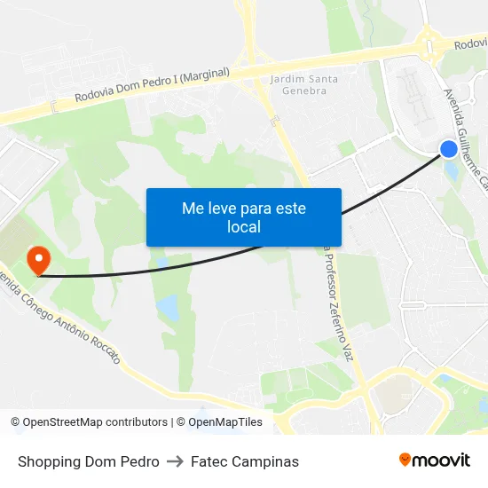 Shopping Dom Pedro to Fatec Campinas map