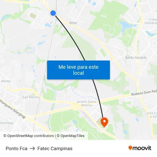 Ponto Fca to Fatec Campinas map