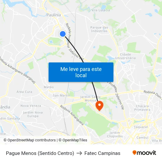 Pague Menos (Sentido Centro) to Fatec Campinas map