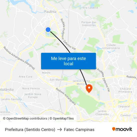 Prefeitura (Sentido Centro) to Fatec Campinas map