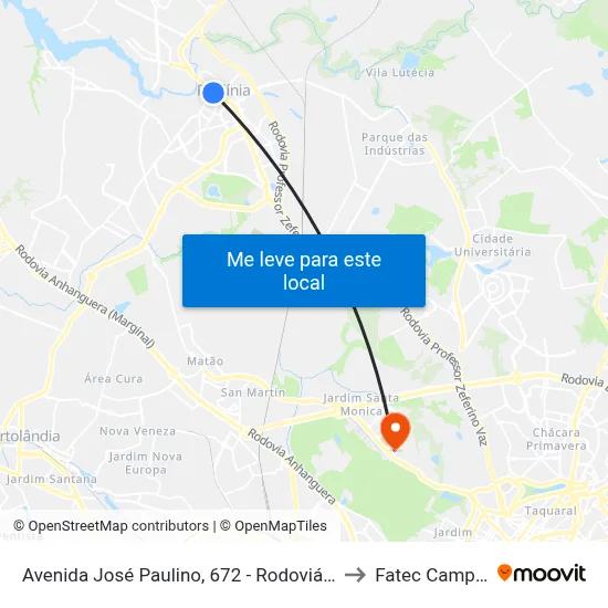 Avenida José Paulino, 672 - Rodoviária Velha to Fatec Campinas map
