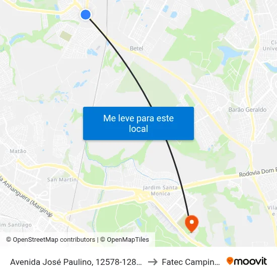 Avenida José Paulino, 12578-12830 to Fatec Campinas map
