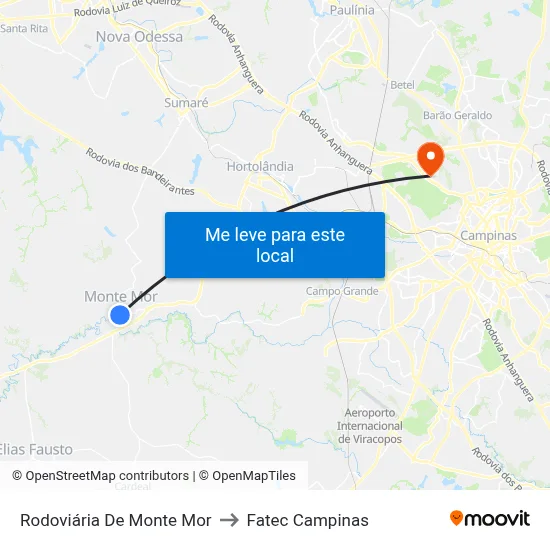 Rodoviária De Monte Mor to Fatec Campinas map