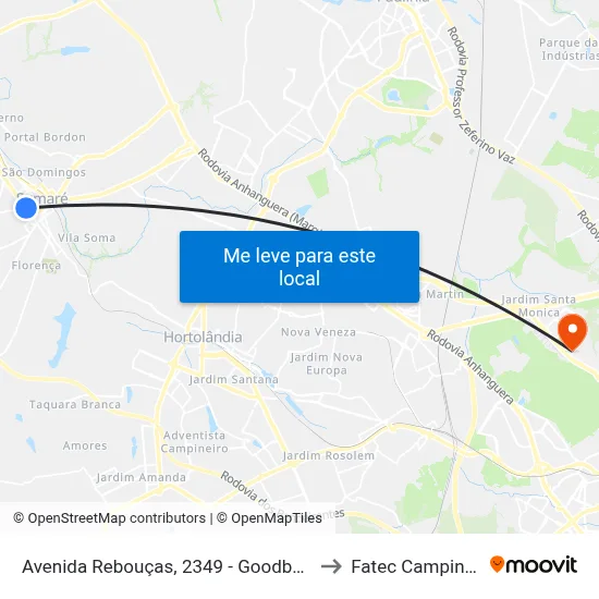Avenida Rebouças, 2349 - Goodbom to Fatec Campinas map