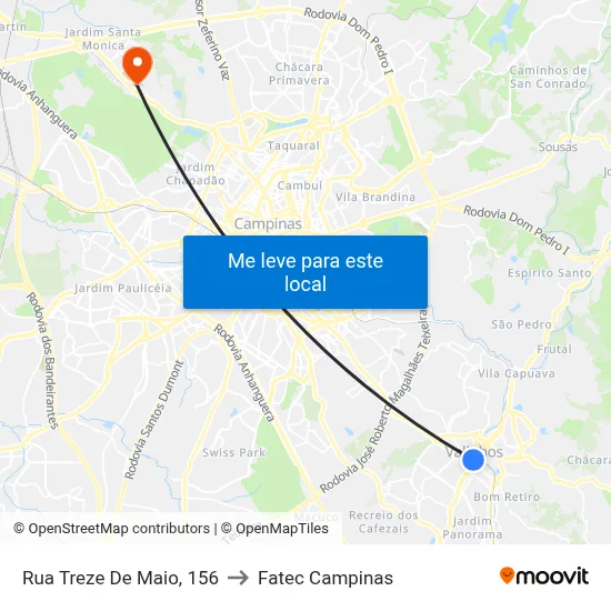 Rua Treze De Maio, 156 to Fatec Campinas map