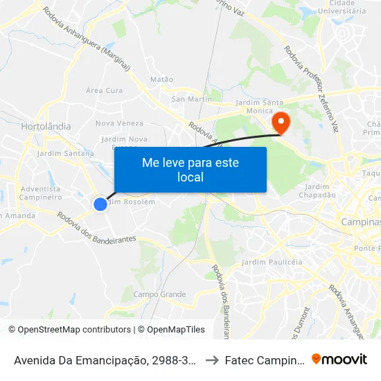Avenida Da Emancipação, 2988-3254 to Fatec Campinas map