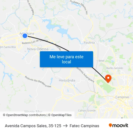 Avenida Campos Sales, 35-125 to Fatec Campinas map